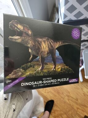 Dinosaur-Shaped 100-Piece Puzzle - Black Box with T-Rex Artwork